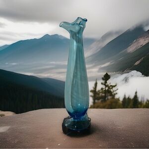 Vintage Italian Tall Blue Footed Art Glass Vase